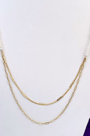 Pearl Bead Double Chain Pendant Long Necklace