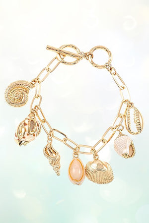 MULTI SHELL CHARM CHAIN BRACELET