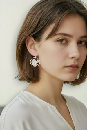 DOUBLE CIRCLE LINK GEM DANGLE EARRING