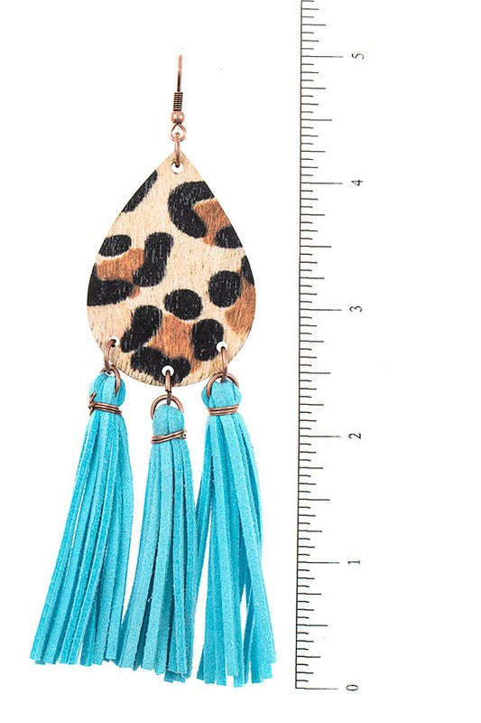 ANIMAL PRINT TEARDROP TASSEL EARRING