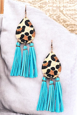 ANIMAL PRINT TEARDROP TASSEL EARRING