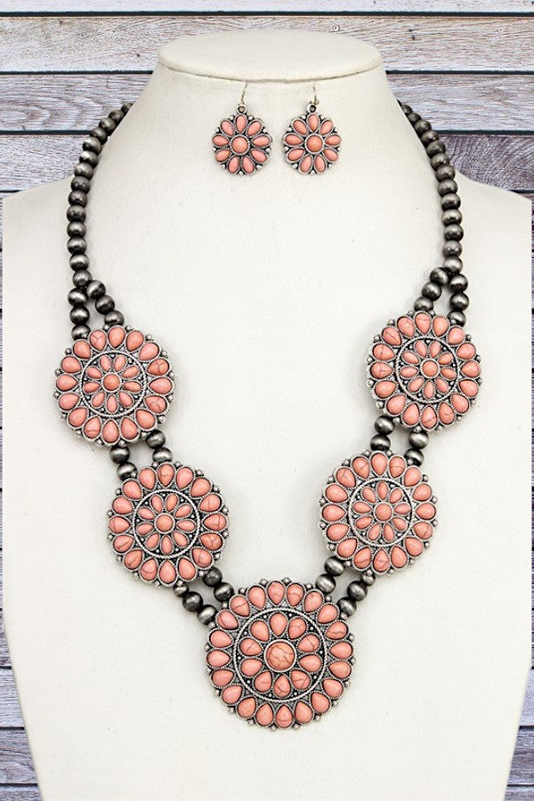 ROUND FLORAL GEM BIB NECKLACE SET