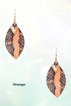 ANIMAL PATTERN FRINGE LEAF DROP EARRING