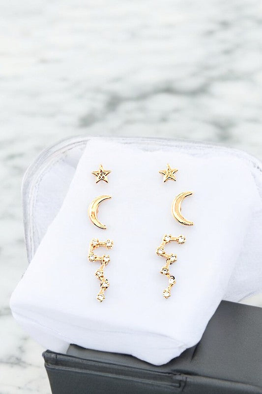 MOON AND STAR CONSTELLATION POST EARRING SET