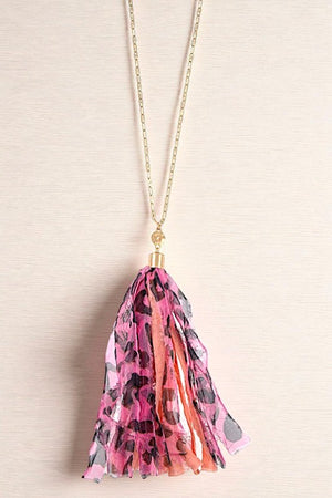 ELONGATED ANIMAL PRINT TASSEL NECKLACE SET