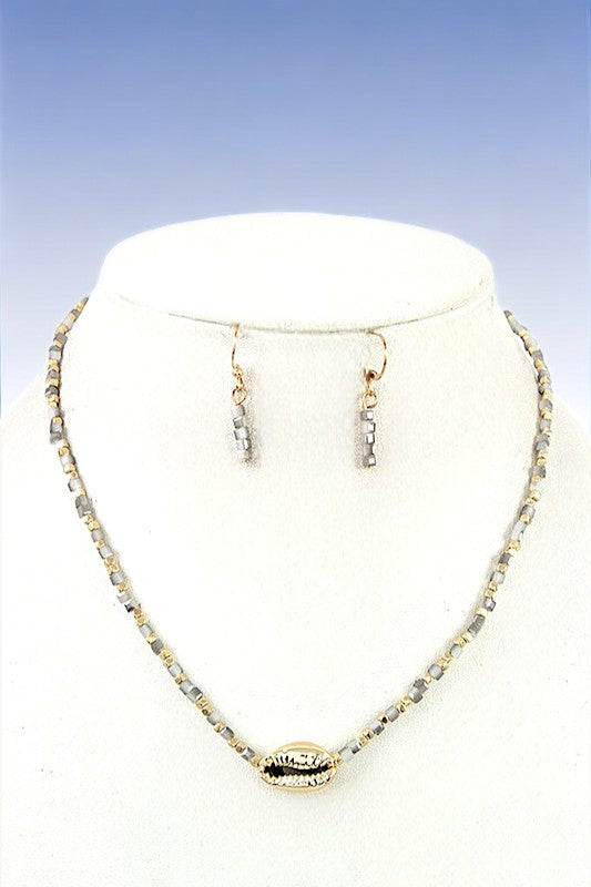 CUBIC BEAD SHELL PENDANT NECKLACE SET