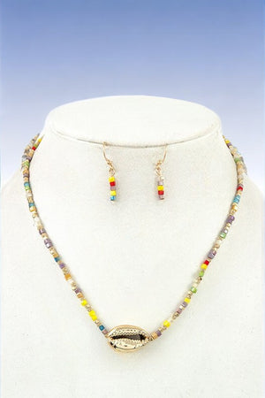 CUBIC BEAD SHELL PENDANT NECKLACE SET