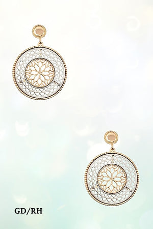 ROUND FLORAL CUT OUT DANGLE EARRING