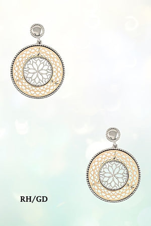 ROUND FLORAL CUT OUT DANGLE EARRING