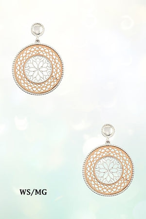 ROUND FLORAL CUT OUT DANGLE EARRING
