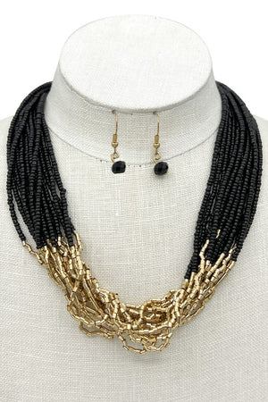 Multi Seed Bead Collar Necklace Set