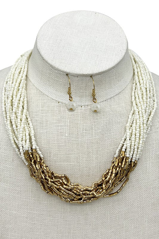 Multi Seed Bead Collar Necklace Set