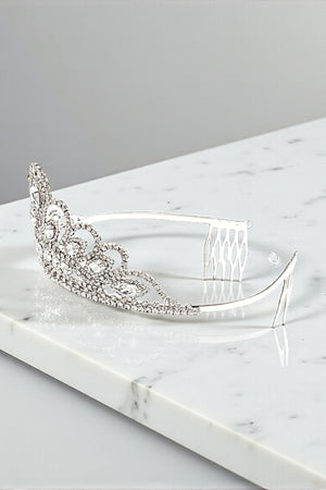 MARQUISE CUT RHINESTONE GEM PAVE TIARA WITH TIP COMBS