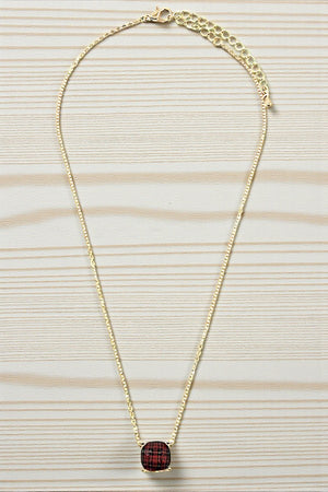 PLAID PRINT RED PENDANT NECKLACE
