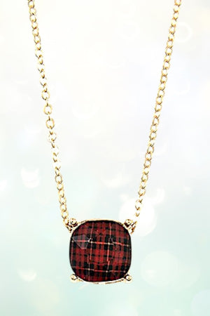 PLAID PRINT RED PENDANT NECKLACE
