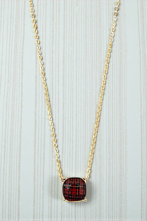 PLAID PRINT RED PENDANT NECKLACE