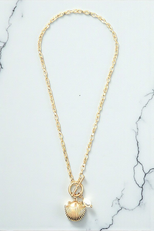 FRESHWATER PEARL SHELL PENDANT CHAIN NECKLACE