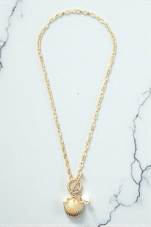 FRESHWATER PEARL SHELL PENDANT CHAIN NECKLACE