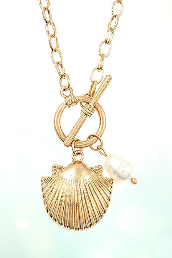 FRESHWATER PEARL SHELL PENDANT CHAIN NECKLACE