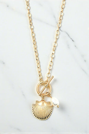 FRESHWATER PEARL SHELL PENDANT CHAIN NECKLACE