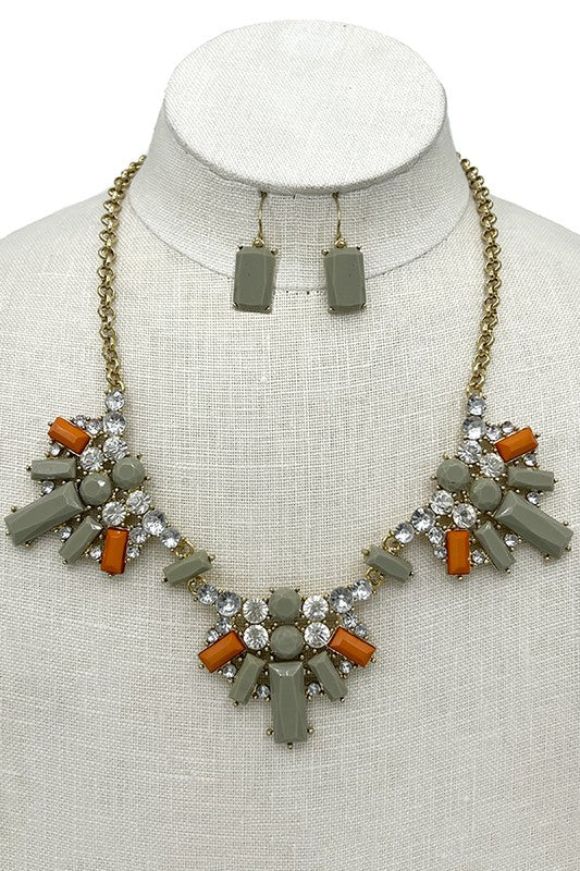 Semi Acrylic Stone Bib Necklace Set
