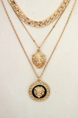 Lion Disk Pendant Layered Necklace