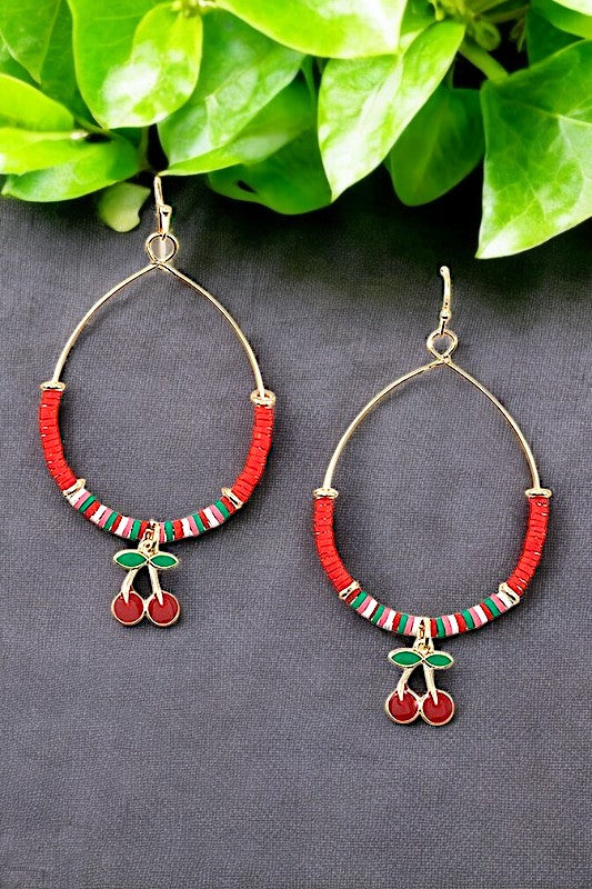 CHERRY DROP BEADED DANGLE EARRING