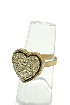 Cracked Stone Heart Cuff Ring