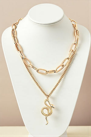CHUNKY CHAIN LAYERED SNAKE PENDANT NECKLACE