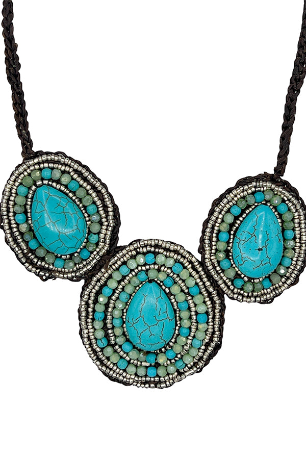 Gemstone Beads Bib Necklace Set