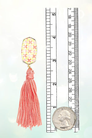 OVAL PRINT TASSEL LINK DROP EARRING