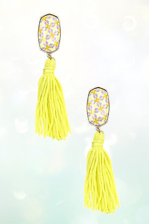 OVAL PRINT TASSEL LINK DROP EARRING