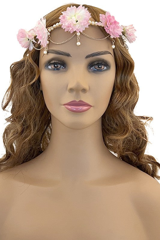 Dahlia Flower Pearl Chain Headchain