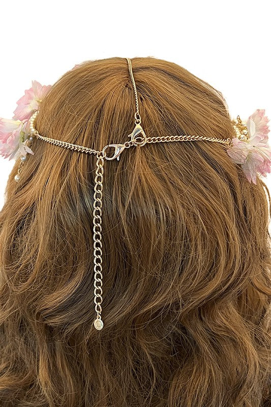 Dahlia Flower Pearl Chain Headchain