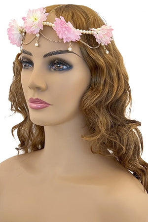 Dahlia Flower Pearl Chain Headchain