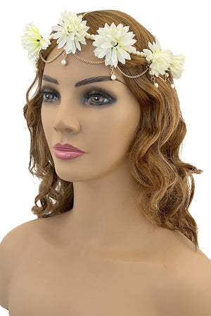 Dahlia Flower Pearl Chain Headchain