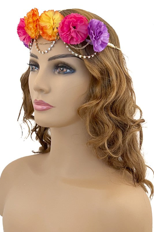 Floral Rhinestone Pearl Drapped Headchain