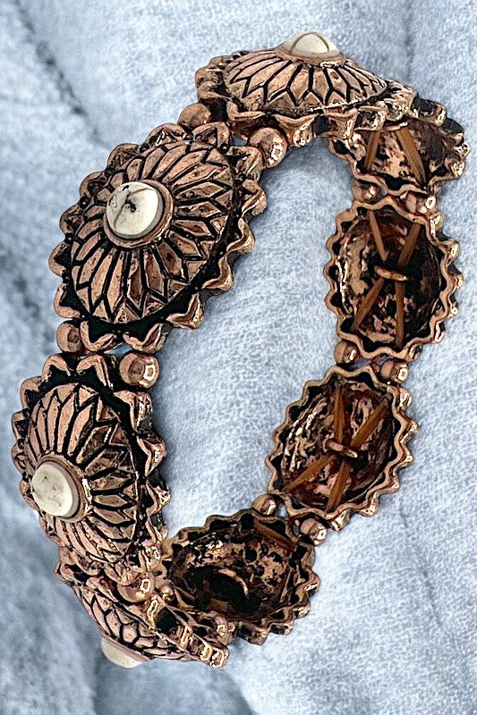 Western Concho TQ Gem Accent Stretch Bracelet