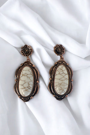 Framed Oval Gemstone Dangle Earring