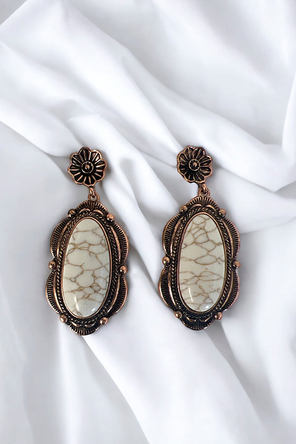 Framed Oval Gemstone Dangle Earring