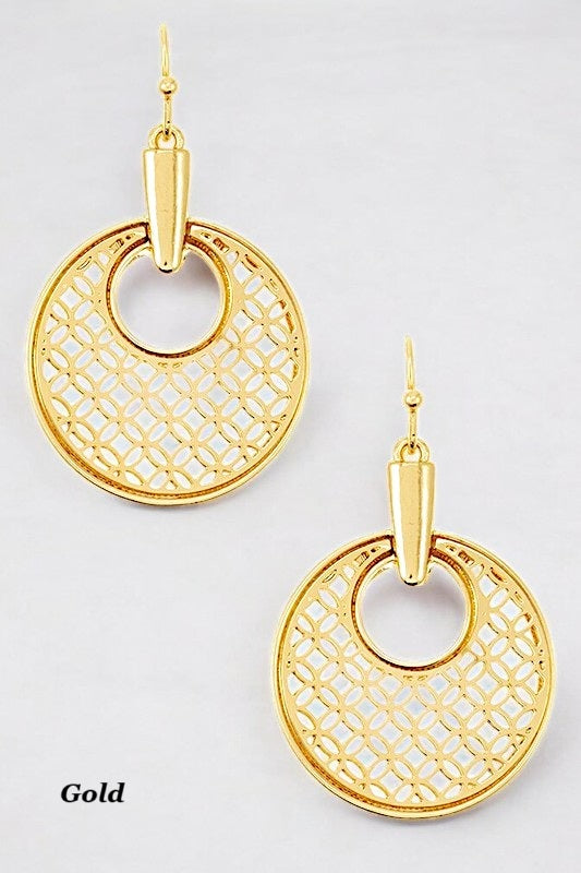 CIRCLE CUT OUT  DROP EARRING