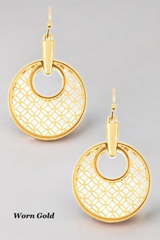 CIRCLE CUT OUT  DROP EARRING