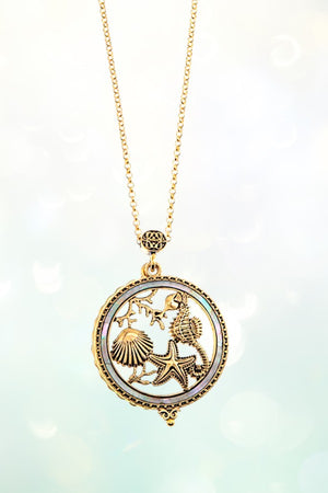 ETCHED SEALIFE MAGNIFIER PENDANT LONG NECKLACE