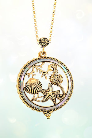 ETCHED SEALIFE MAGNIFIER PENDANT LONG NECKLACE