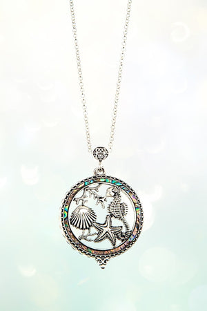 ETCHED SEALIFE MAGNIFIER PENDANT LONG NECKLACE