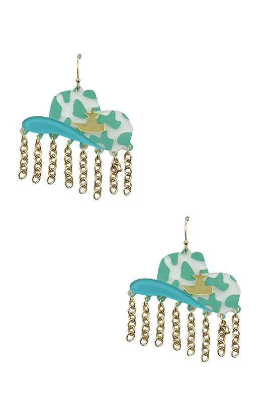 Cowboy Hat Print Dangle Earring