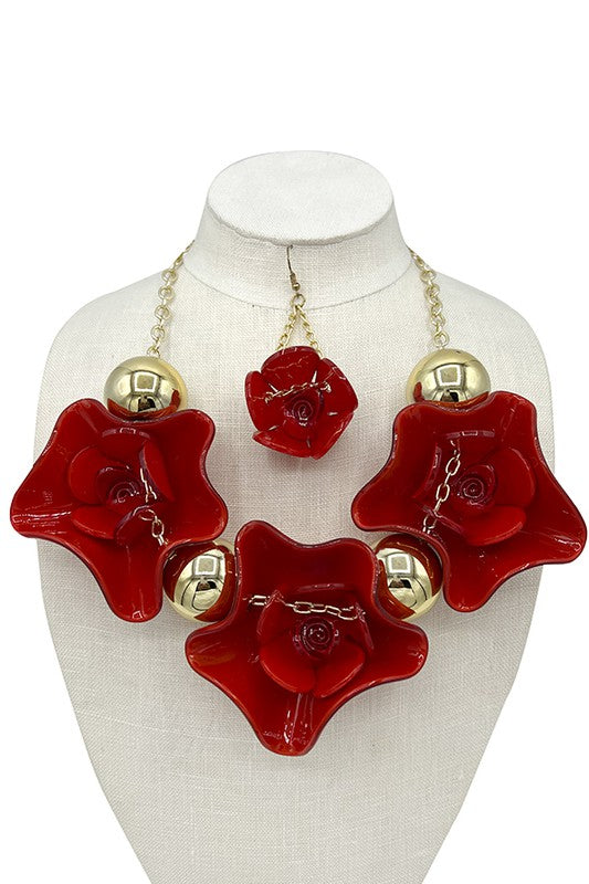 Triple Acrylic Floral Link Necklace Set