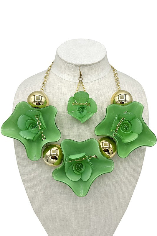 Triple Acrylic Floral Link Necklace Set