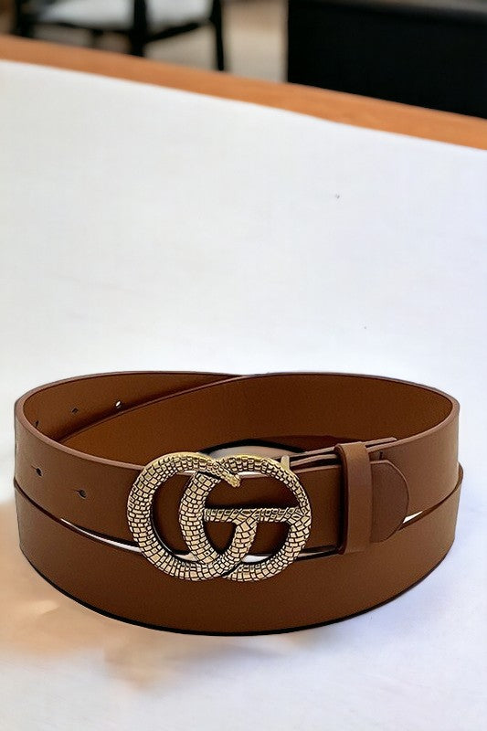 Faux Leather Wide Buckle Belt