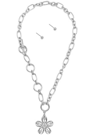 Chain Link Floral Pendant Necklace Set